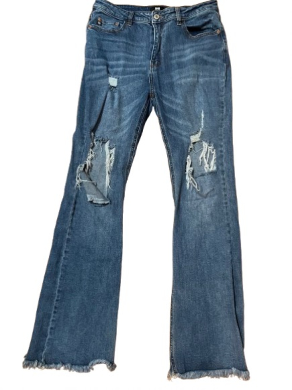 I & M Black Label Women’s Distressed Flared Denim Jeans Size 13- Blue